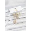 Pirinç Gold Renk Göz ve Kutup Yıldızı Model YSX Trio Küpe Seti
