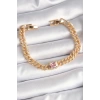 Pirinç Gold Renk Pembe Kare Zirkon Taşlı VIP Seri Kadın Bileklik
