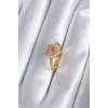 Pirinç Gold Renk Pembe Zirkon Taş Kalp Charm Model Kadın Yüzük