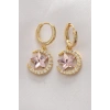 Pirinç Gold Renk Pembe Zirkon Taşlı Yıldız Detay Ay Küpe