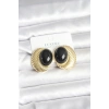 Pirinç Gold Renk Siyah Boncuklu Oval Vintage Kadın Küpe
