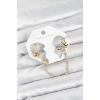 Pirinç Gold Renk Yılan Model Zincir Bağlantılı Ear Cuff Küpe Seti