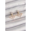 Pirinç Gold Renk Zirkon Taşlı V Model Küpe