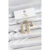 Pirinç Gold Renk Zirkon Taşlı Yıldız Vintage Model YSX Trio Küpe Seti