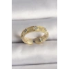 Pirinç Gold Renk Zirkon Taşlı Yonca İşlemeli Ayarlanabilir Yüzük