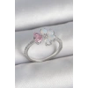 Pirinç Gümüş Renk Beyaz Mineli Pembe Zirkon Taşlı Çiçek Model Kadın Yüzük