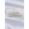 Pirinç Gümüş Renk İnce Oval Küpe Seti
