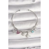 Pirinç Gümüş Renk Sallantı Zirkon Taşlı Kutup Yıldız Figür Kalp Detay Charm Kadın Bileklik