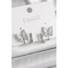 Pirinç Gümüş Renk Zirkon Taş Detaylı Beyaz Sedefli Kelebek Model Kadın Küpe