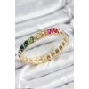 Pirinç Karışık Zirkon Taşlı Kare Model Gold Renk Lastikli Kadın Bileklik