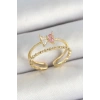 Pirinç Kelebek Figürlü Zirkon Taşlı Gold Renk Ayarlanabilir Kadın Yüzük