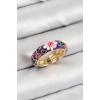 Pirinç Mor Mineli Çiçek Motifli Gold Renk Ayarlanabilir Kadın Yüzük