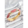 Pirinç Pembe Mineli Baklava Model Gold Renk Kadın Kelepçe