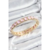 Pirinç Pembe Zirkon Taşlı Kare Model Gold Renk Lastikli Kadın Bileklik
