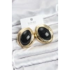 Pirinç Siyah Badem Model Vintage Gold Kadın Küpe