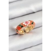 Pirinç Turuncu Mineli Çiçek Motifli Gold Renk Ayarlanabilir Kadın Yüzük