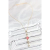 Pirinç Zincir Pembe Gold Renk Zirkon Taşlı Y Kolye