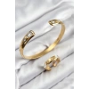 Pirinç Zirkon Taşlı Ayrık Model Gold Renk Bileklik Yüzük Set