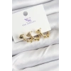 Pirinç Zİrkon Taşlı Kalp Model Gold Renk 3lü Kadın Küpe