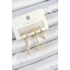 Pirinç Zirkon Taşlı Sallantılı Model Gold Renk 3lü Çift Kadın Küpe Set