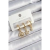 Pirinç Zirkon Taşlı Yıldız Model Gold Renk 3lü Çift Kadın Küpe Set
