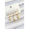 Pirinç Zirkon Taşlı Yıldız Model Gold Renk 3lü Çift Kadın Küpe Set