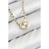 Pirinç Zirkon Taşlı Yonca Model Ezme Zincir Gold Renk Kadın Kolye
