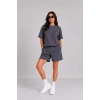 Premium Osy Modal Yumuşak Dokulu Tişört Cepli Şort Alt Üst Takım - Füme