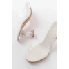 S-618 Beyaz Rugan Çift  Bantlı Topuklu Kadın Terlik