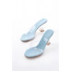 S-619 Bebe Mavi Rugan Şeffaf Bantlı Şeffaf Topuklu Yuvarlak Burunlu Kadın Terlik