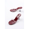 S-619 Bordo Rugan Şeffaf Bantlı Şeffaf Topuklu Yuvarlak Burunlu Kadın Terlik
