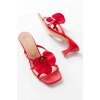 S-622 Kırmızı Orkide Detaylı İnce Topuklu Kadın Terlik