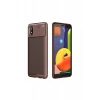 Samsung Galaxy A01 Core Kılıf Auto Focus Karbon Kapak - Kahverengi