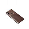 Samsung Galaxy A11 Kılıf Auto Focus Karbon Kapak - Kahverengi