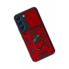 Samsung Galaxy S22 Kılıf Pars Lens Yüzüklü Silikon - Kırmızı