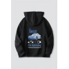 Sevgililer Günü Araba Temalı Baskılı Oversize Kapüşonlu Sweatshirt Hoodie - Siyah