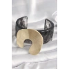 Siyah Mermer Desen Akrilik Plastik Gold Nal Model Plaka Vintage Kadın Bilezik