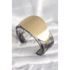 Siyah Mermer Desen Akrilik Plastik Gold Oval Plaka Model Vintage Kadın Bilezik