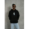 Siyah Oversize Hoodie - Sırt Baskılı Survivor Penguin Temalı, Felsefi Yazılı Kapüşonlu Sweatshirt - Siyah