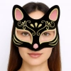 Siyah Renk Süet Kaplama Üzeri Pembe Sarı Simli Kedi Maskesi 17x14 cm