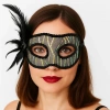 Siyah Renk Yandan Tüylü Pul Payet İşlemeli Parti Maskesi 23x12 cm