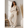 Sofya Keten Gömlek Pantolon Alt Üst Takım Uzun Kollu - Krem