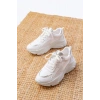 SP-149 Beyaz Gümüş Bağcıklı Fileli Günlük Spor Ayakkabı