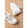 SP-156 Beyaz Bağcıklı Fermuarlı Yüksek Taban Günlük Spor Ayakkabı