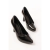 ST-001 Siyah Rugan Günlük 9 cm Topuklu Bayan Stiletto Ayakkabı