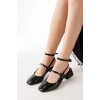 ST-003 Siyah Rugan Günlük 4 cm Topuklu Bayan Ayakkabı