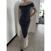 Striptiz Omuzlu Uzun Elbise- Füme