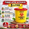 Tıbbi Atık Kovası 5 Litre 1 Adet Kapaklı Tıbbi Atık Kutusu Enfekte Atık Kovası