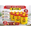 Tıbbi Atık Kovası 5 Litre 10 Adet Kapaklı Tıbbi Atık Kutusu Enfekte Atık Kovası