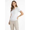 Triko Kumaş Yakalı Düğmesiz Açık Yaka Fitilli Kısa Kollu Regular Fit Tişört T-shirt - Beyaz